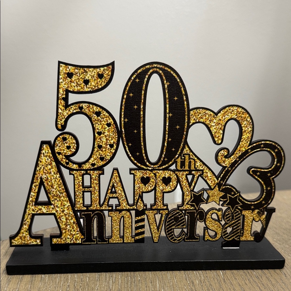 Set of 3 Gold and Black Happy 50th Anniversary Signs - Picture 2 of 3